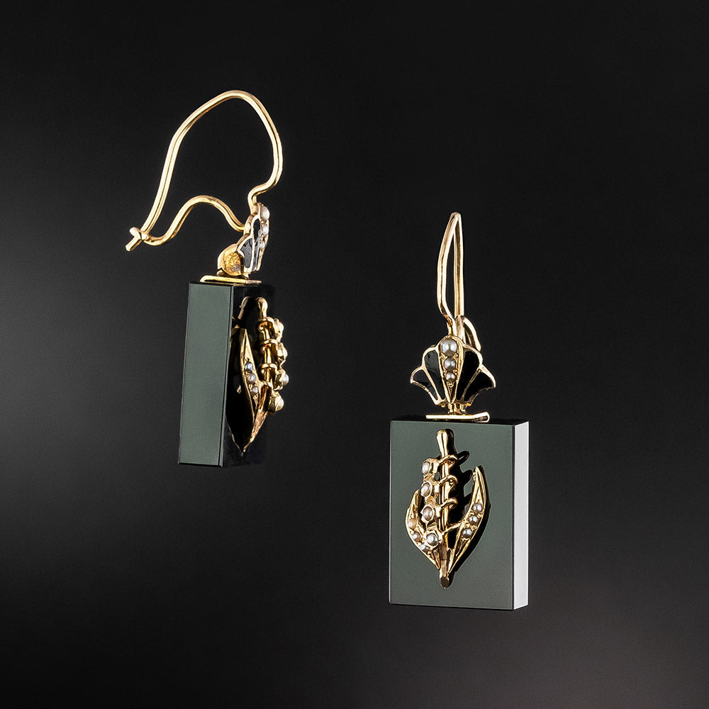 Victorian Onyx and Seed Pearl Dangle Earrings - 3