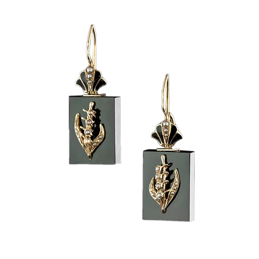 Victorian Onyx and Seed Pearl Dangle Earrings - 3