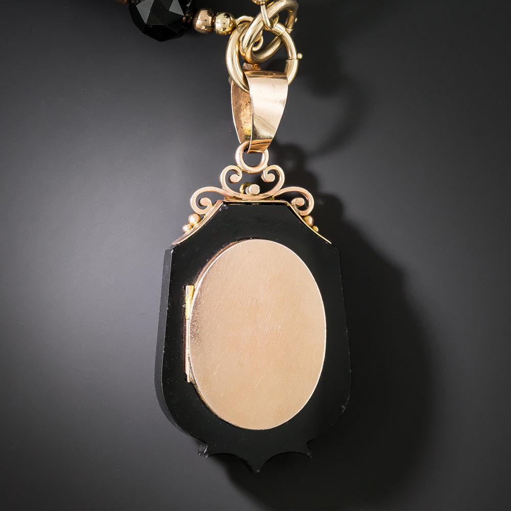 Victorian Onyx and Seed Pearl Locket Pendant Necklace - 4