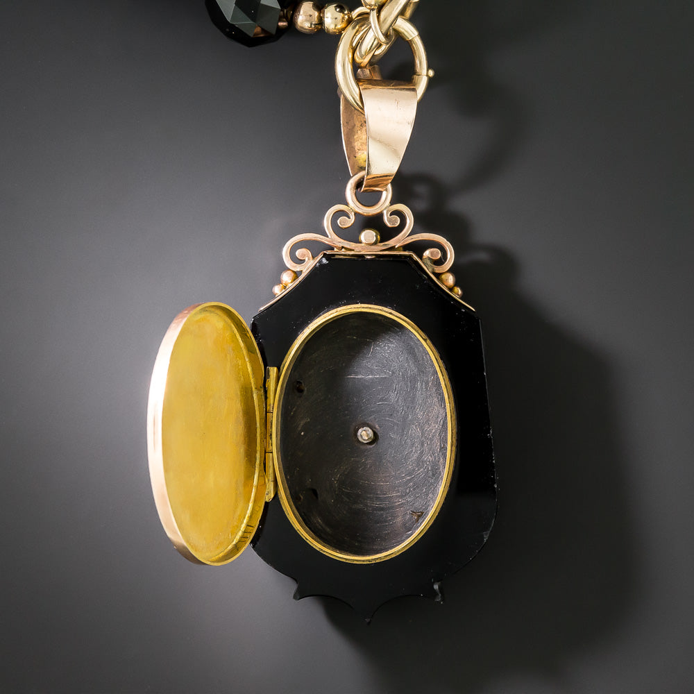 Victorian Onyx and Seed Pearl Locket Pendant Necklace - 5