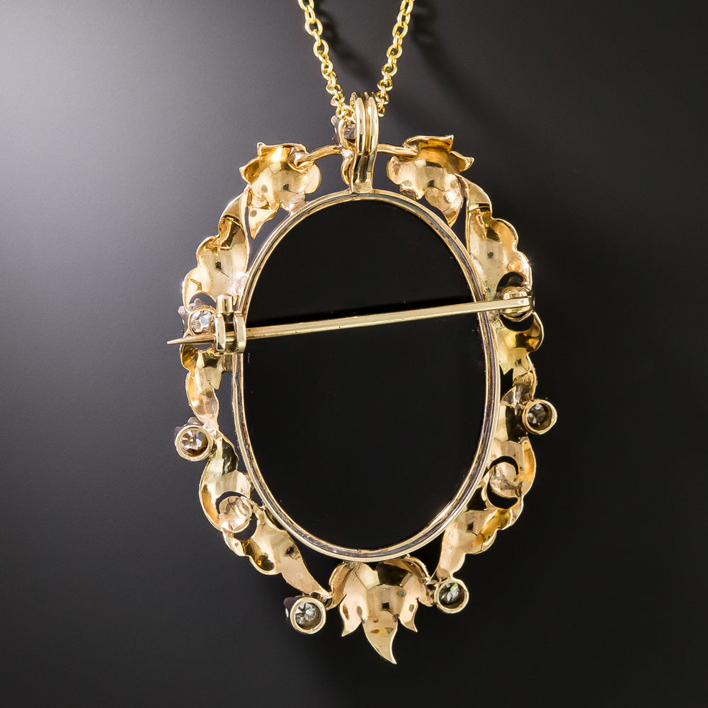 Victorian Onyx Cameo and Diamond Pendant/Brooch - 2