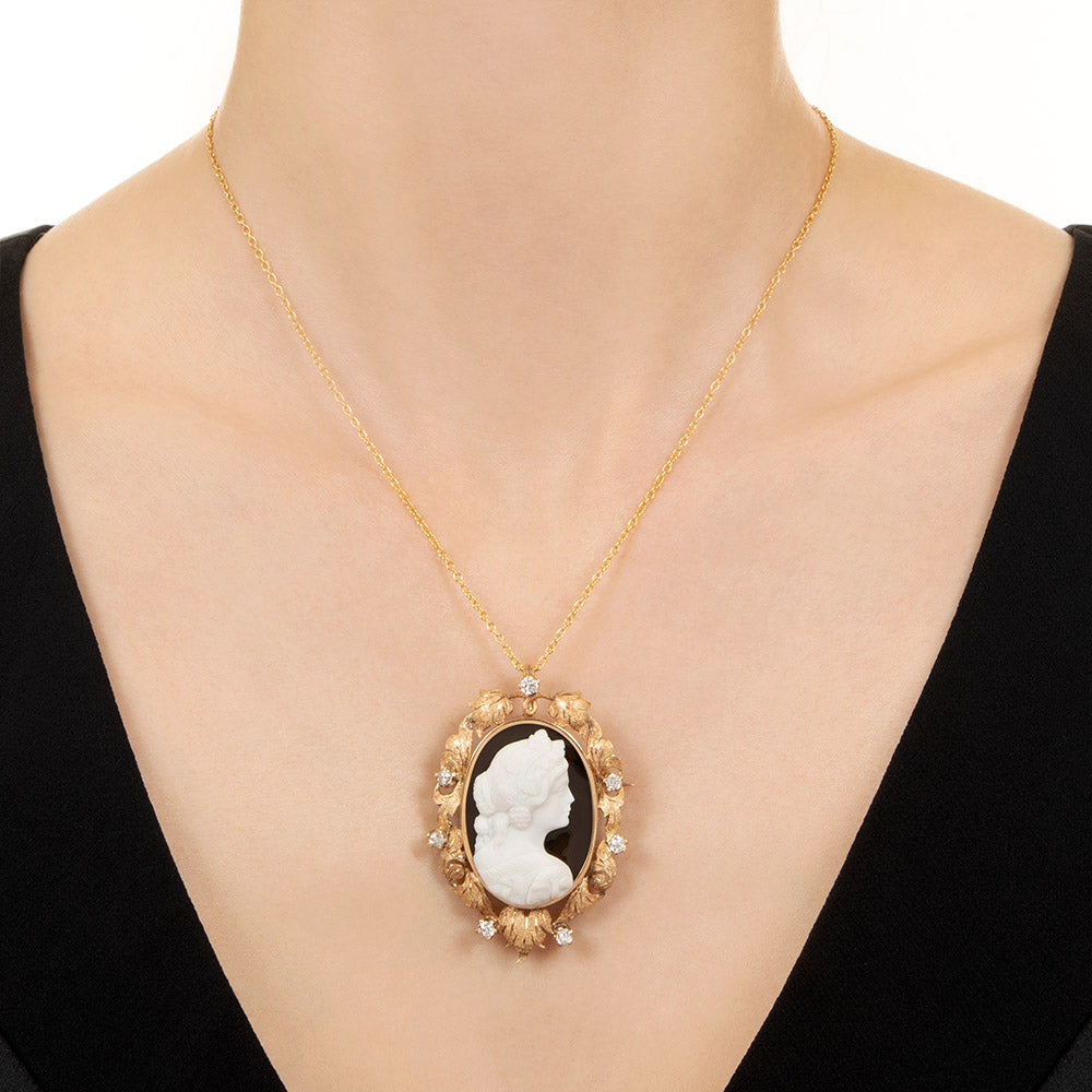 Victorian Onyx Cameo and Diamond Pendant/Brooch - 3