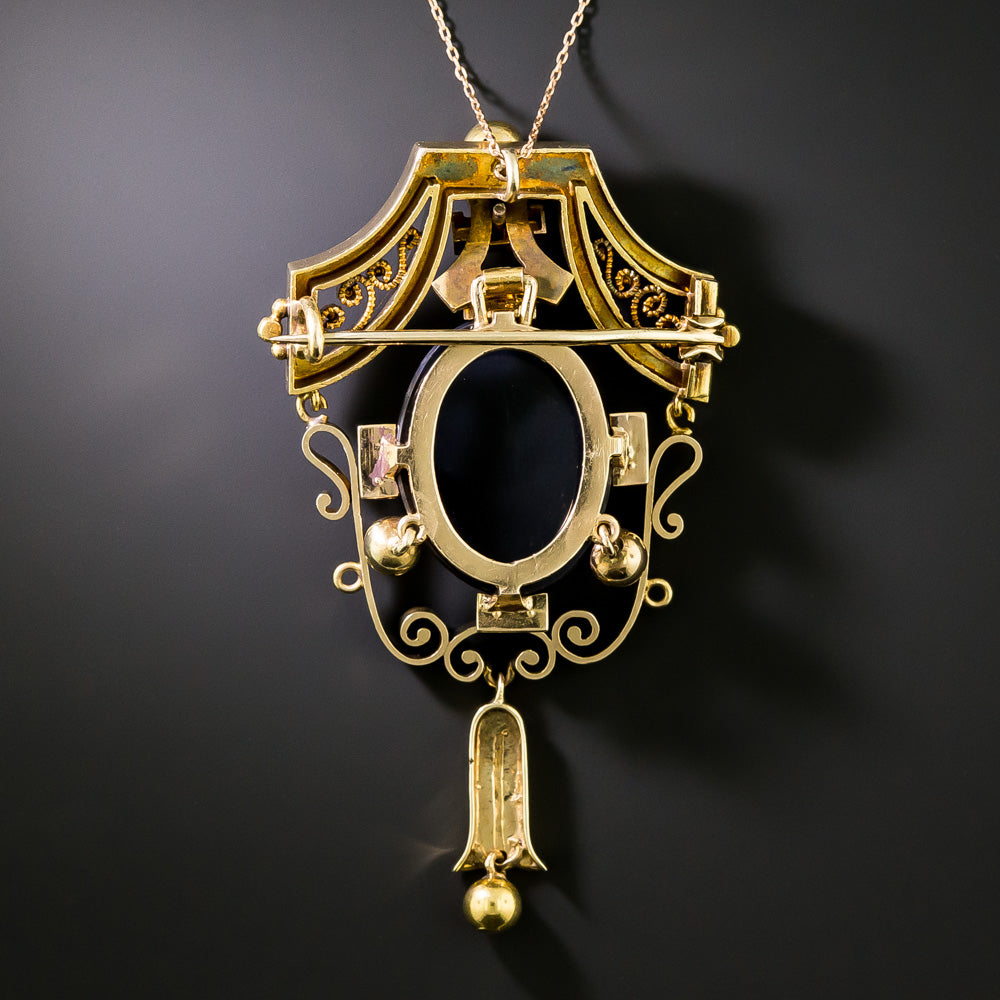 Victorian Onyx Cameo and Seed Pearl Pendant/Brooch - 2