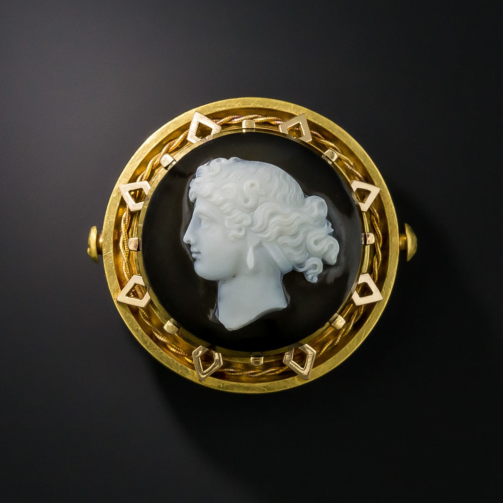 Victorian Onyx Elegant Cameo Brooch - 2