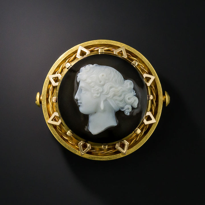 Victorian Onyx Elegant Cameo Brooch