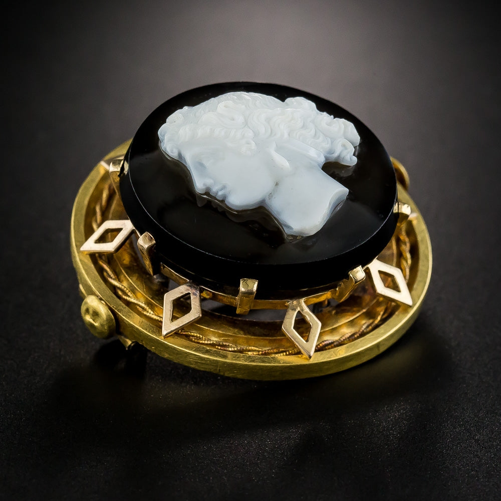 Victorian Onyx Elegant Cameo Brooch - 4