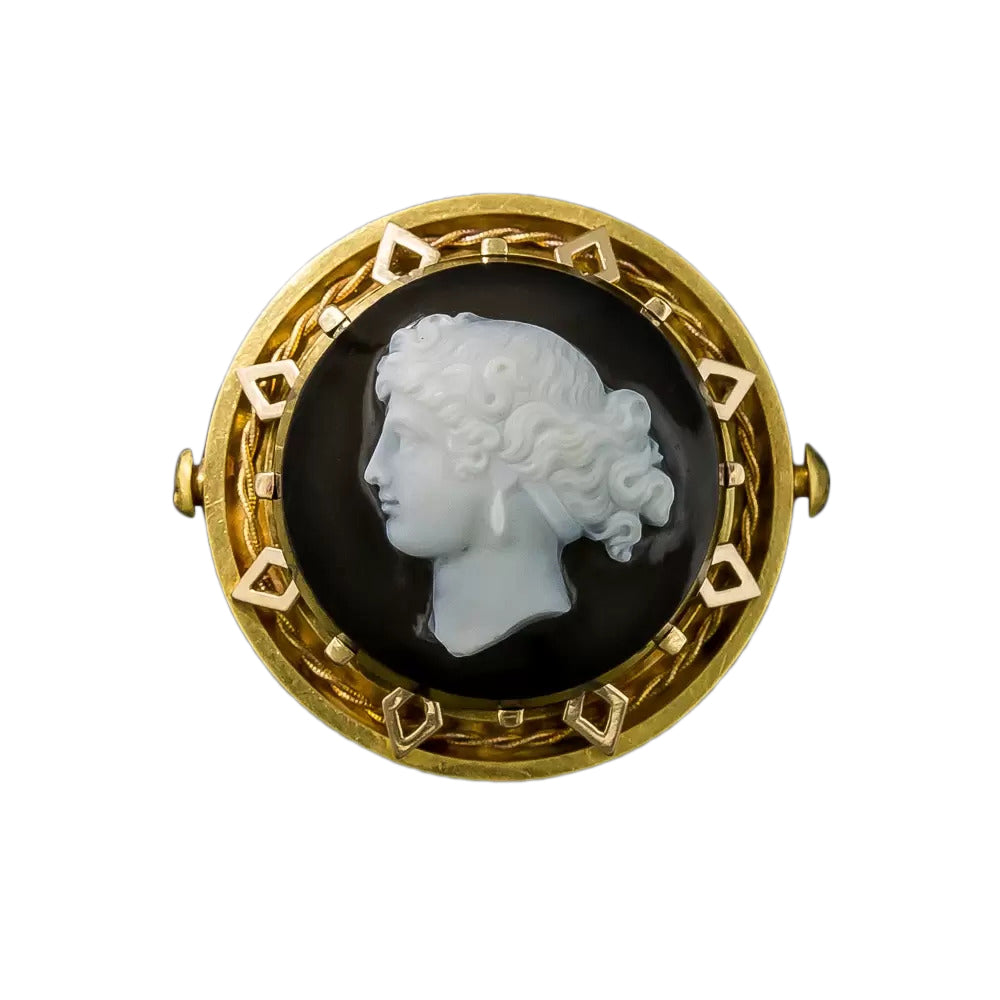 Victorian Onyx Elegant Cameo Brooch - 6