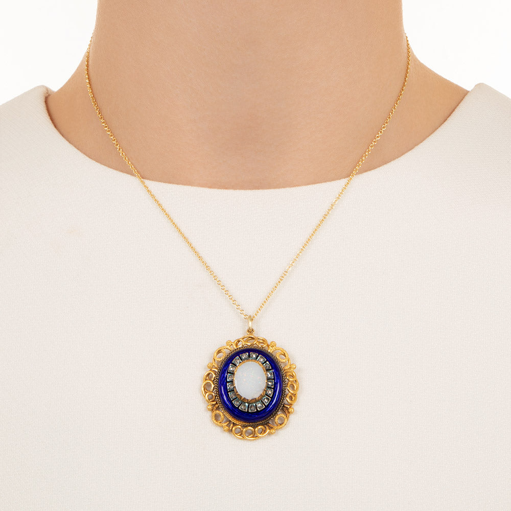 Victorian Opal, Enamel and Diamond Pendant - 5