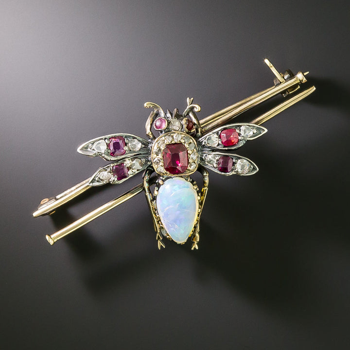 Victorian Opal, Ruby and Diamond Bee