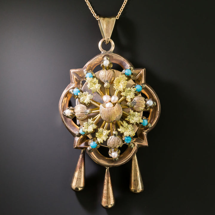Victorian Pearl and Turquoise Bead Pendant