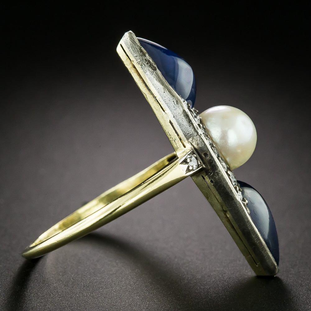 Victorian Pearl, No-Heat Sapphire and Diamond Dinner Ring - 3