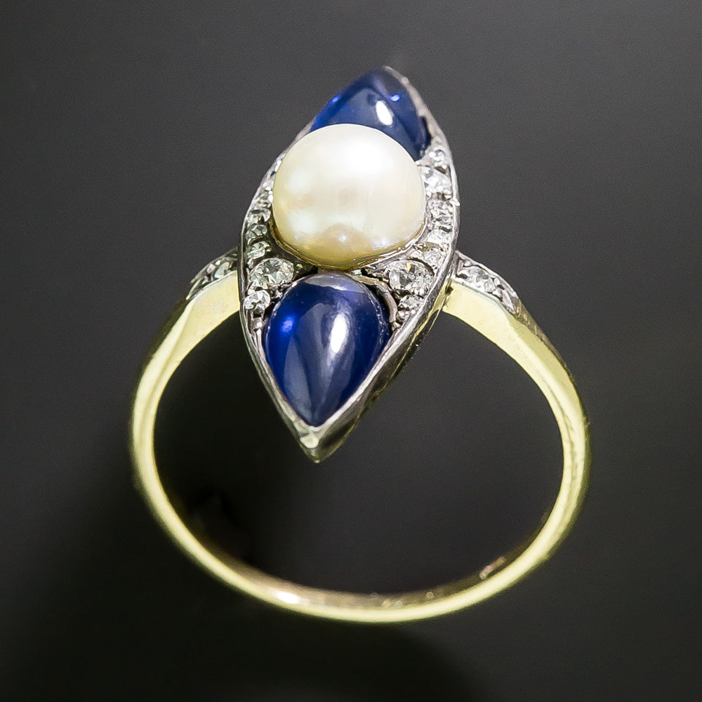 Victorian Pearl, No-Heat Sapphire and Diamond Dinner Ring - 4