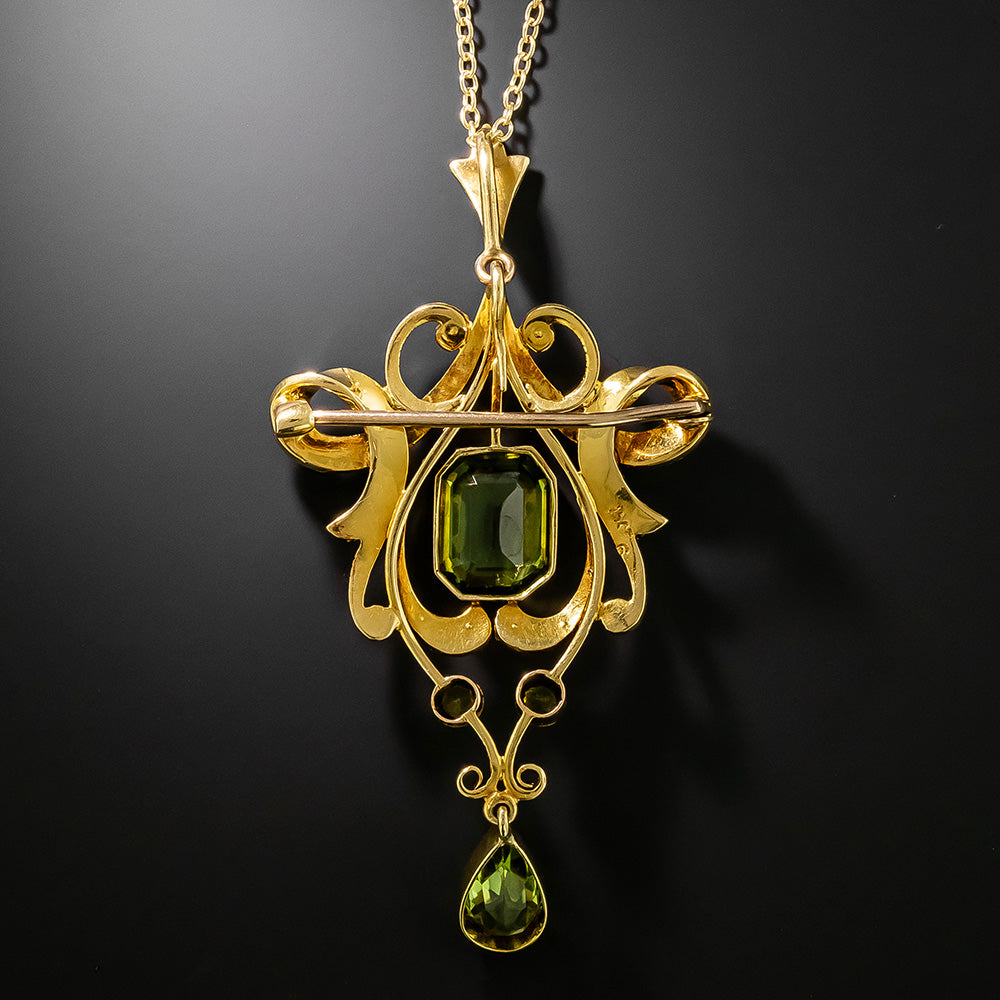 Victorian Peridot and Natural Pearl Pendant/Brooch, United Kingdom - 3
