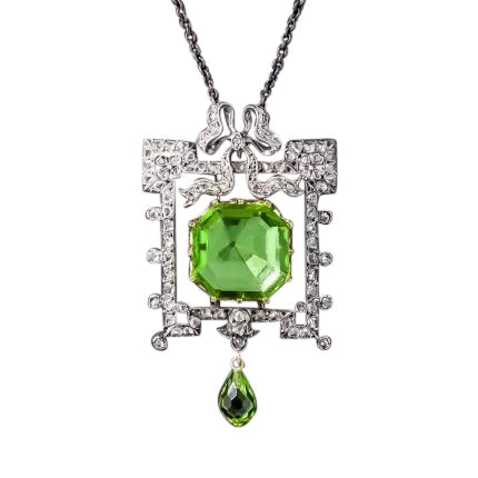 Victorian Peridot and Rose-Cut Diamond Pendant - 2