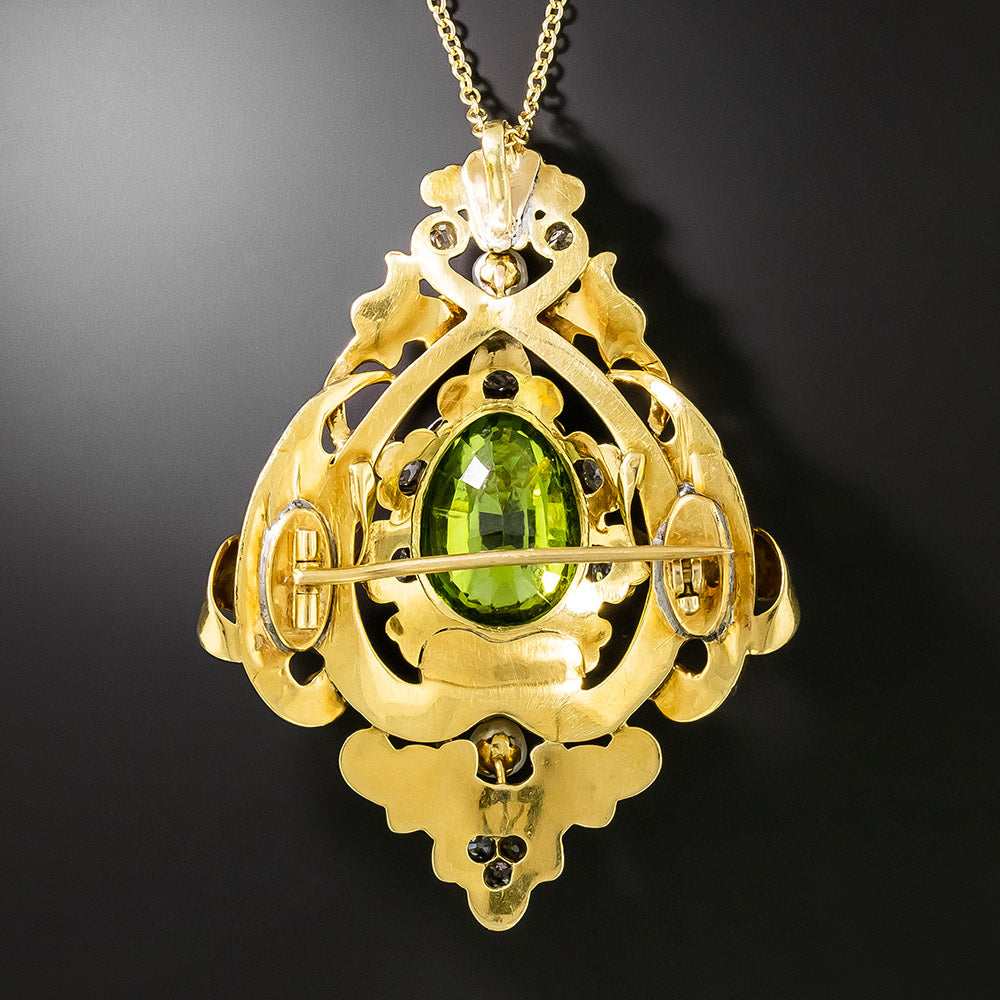 Victorian Peridot, Diamond, Pearl and Enamel Pendant/Brooch - 3