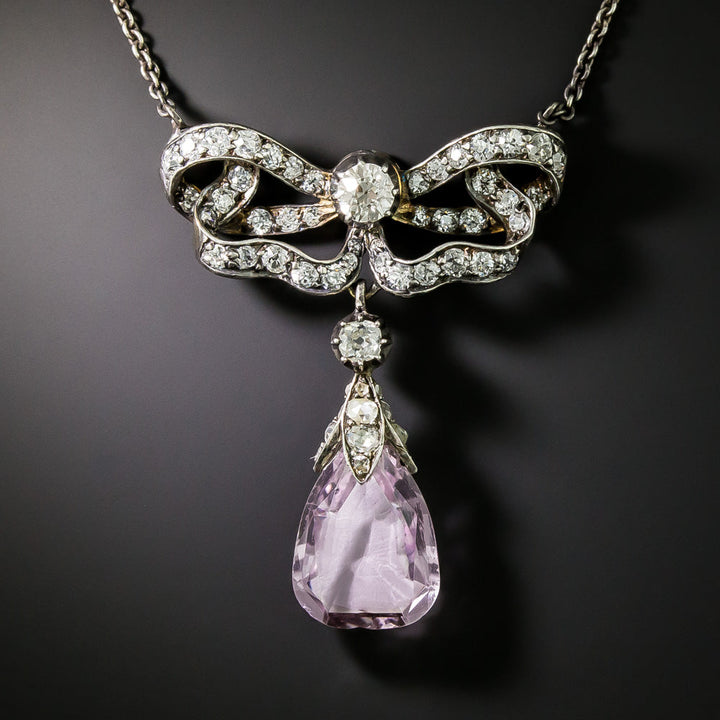 Victorian Pink Topaz and Diamond Lavaliere Necklace