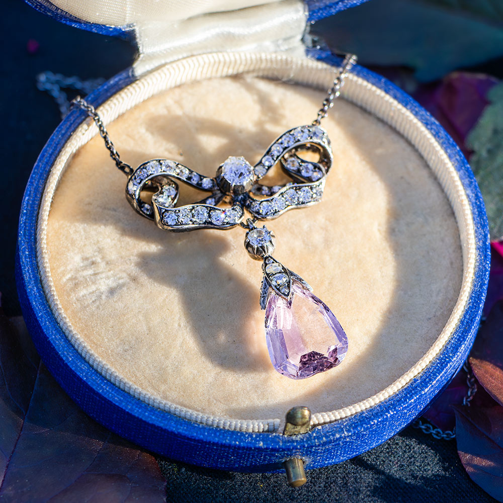 Victorian Pink Topaz and Diamond Lavaliere Necklace  - 6