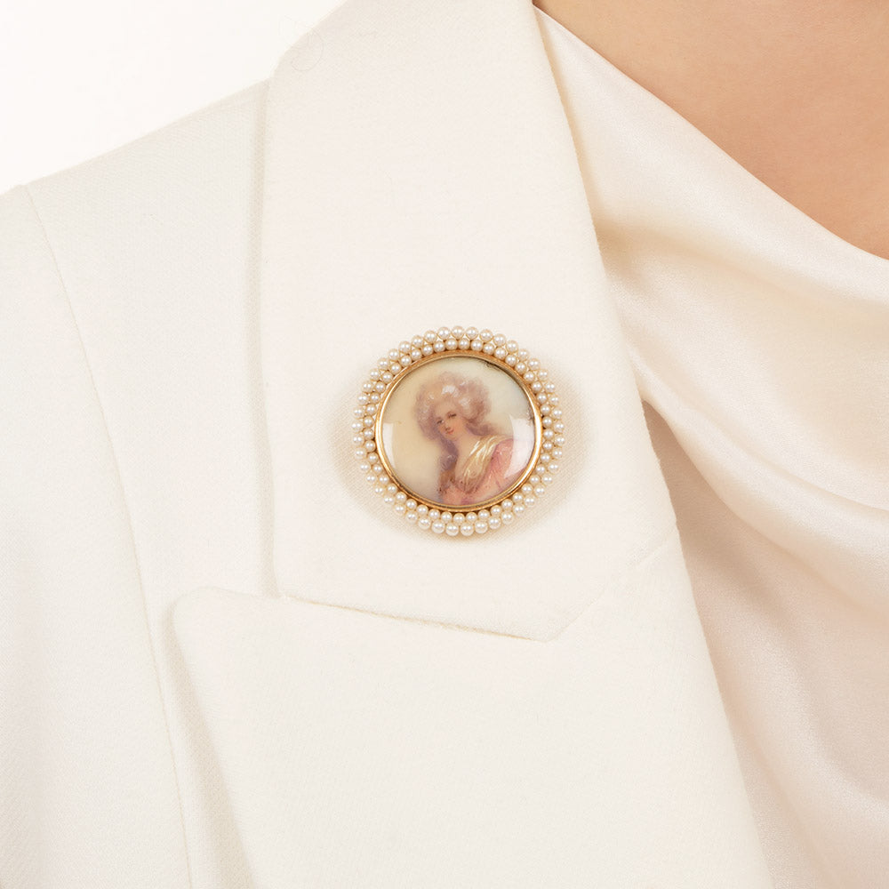 Victorian Portrait Miniature in Pearl Frame Pin/Pendant by Heintz Brothers - 5