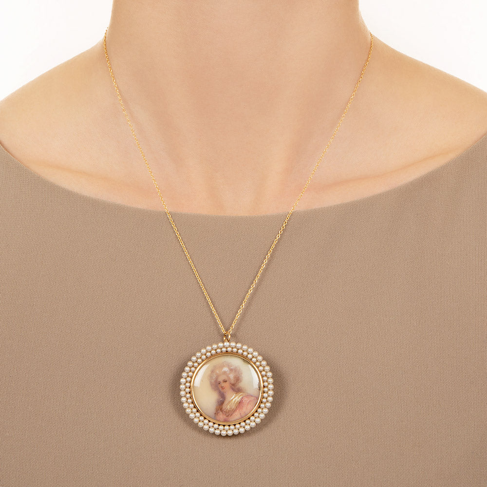 Victorian Portrait Miniature in Pearl Frame Pin/Pendant by Heintz Brothers - 6