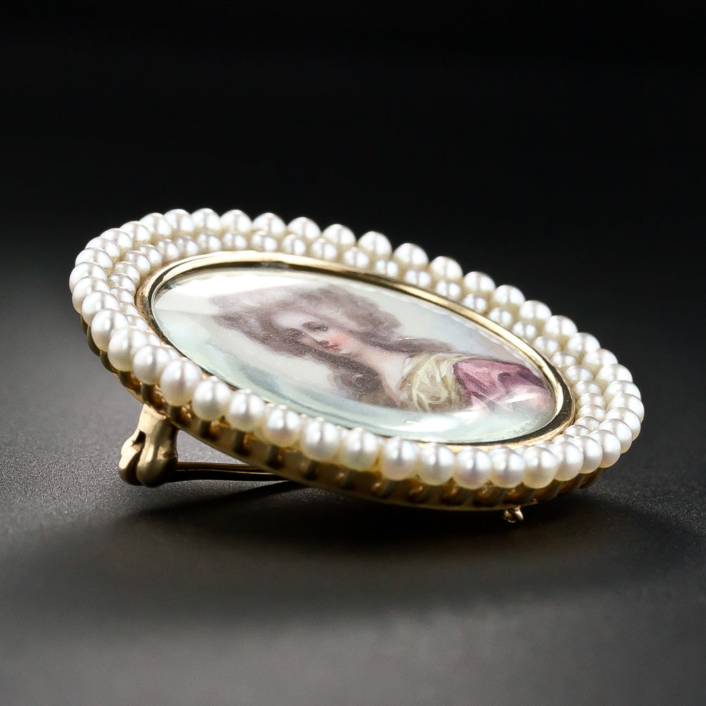 Victorian Portrait Miniature in Pearl Frame Pin/Pendant by Heintz Brothers - 4