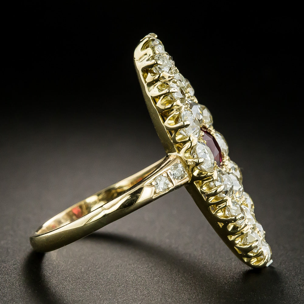 Victorian Red Spinel and Diamond Navette Ring - 2