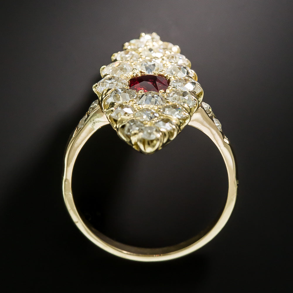 Victorian Red Spinel and Diamond Navette Ring - 3