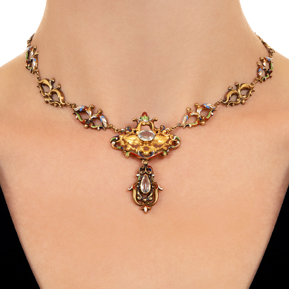 Victorian Renaissance Revival Aquamarine and Enamel Necklace - 5
