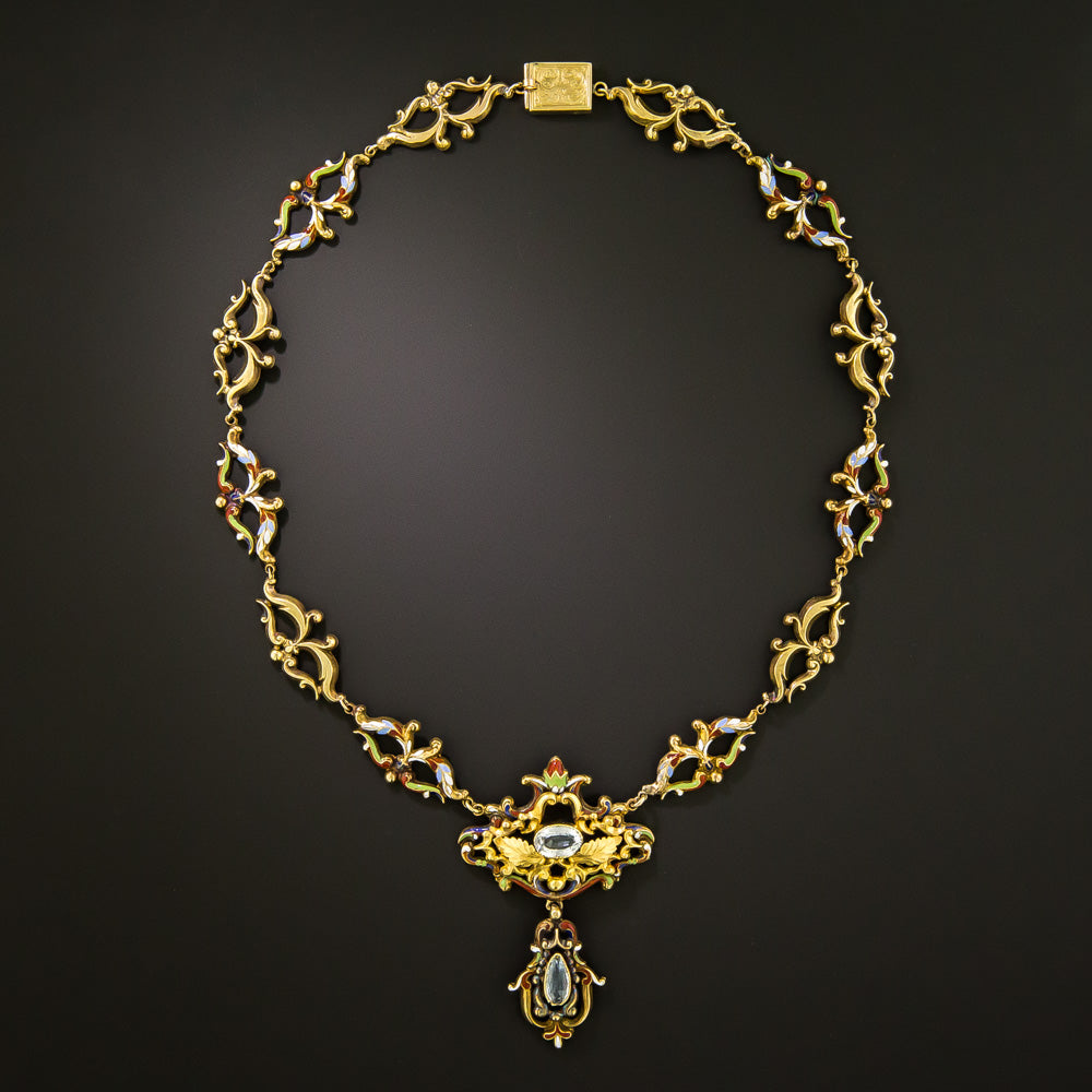 Victorian Renaissance Revival Aquamarine and Enamel Necklace - 3
