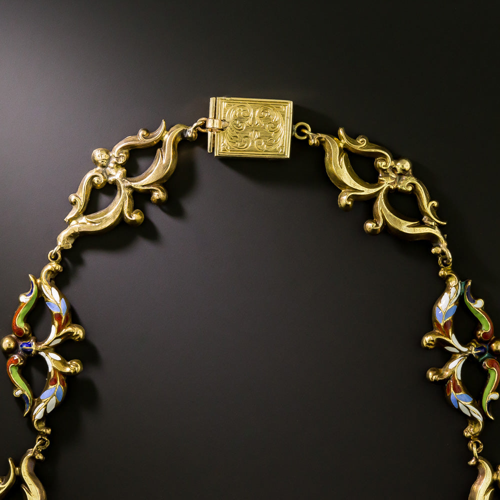 Victorian Renaissance Revival Aquamarine and Enamel Necklace - 4