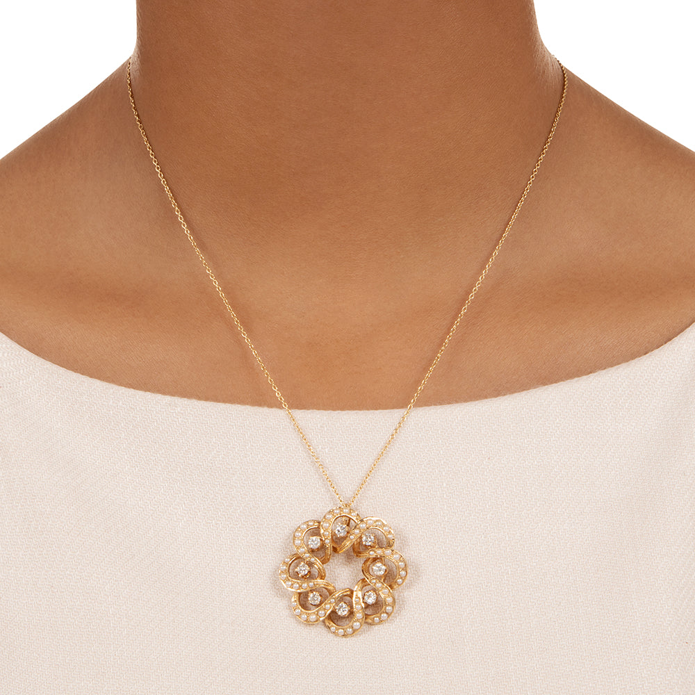 Victorian Retrospective Diamond and Pearl Scroll Pendant - 4