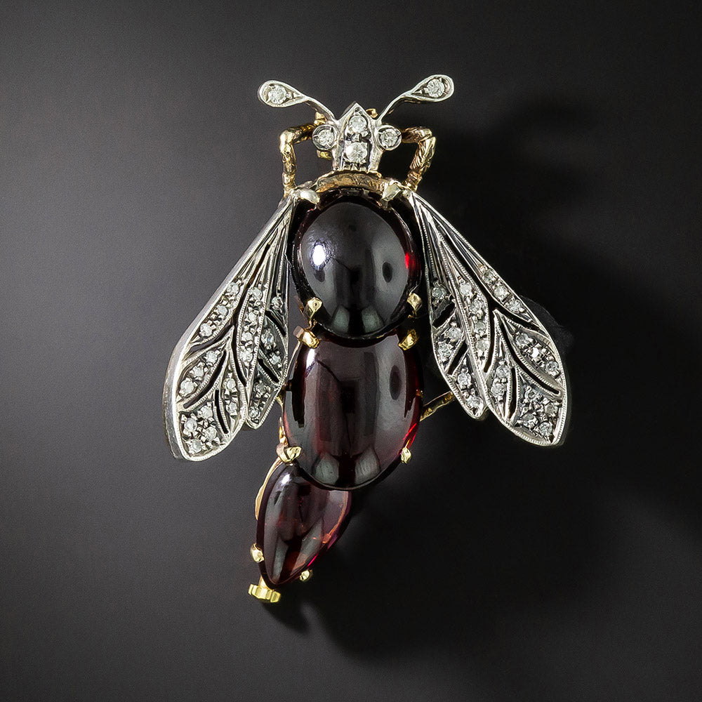 Victorian Retrospective Garnet and Diamond Bug Brooch - 2