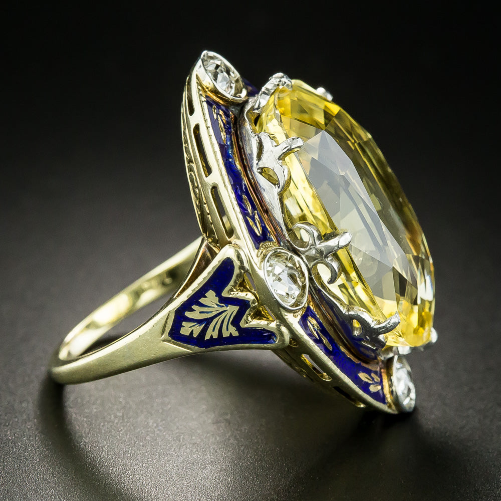 Victorian Revival 27.52 Carat No-Heat Yellow Sapphire Ring - GIA - 3