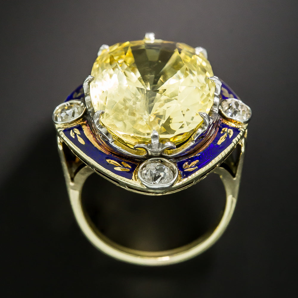 Victorian Revival 27.52 Carat No-Heat Yellow Sapphire Ring - GIA - 4