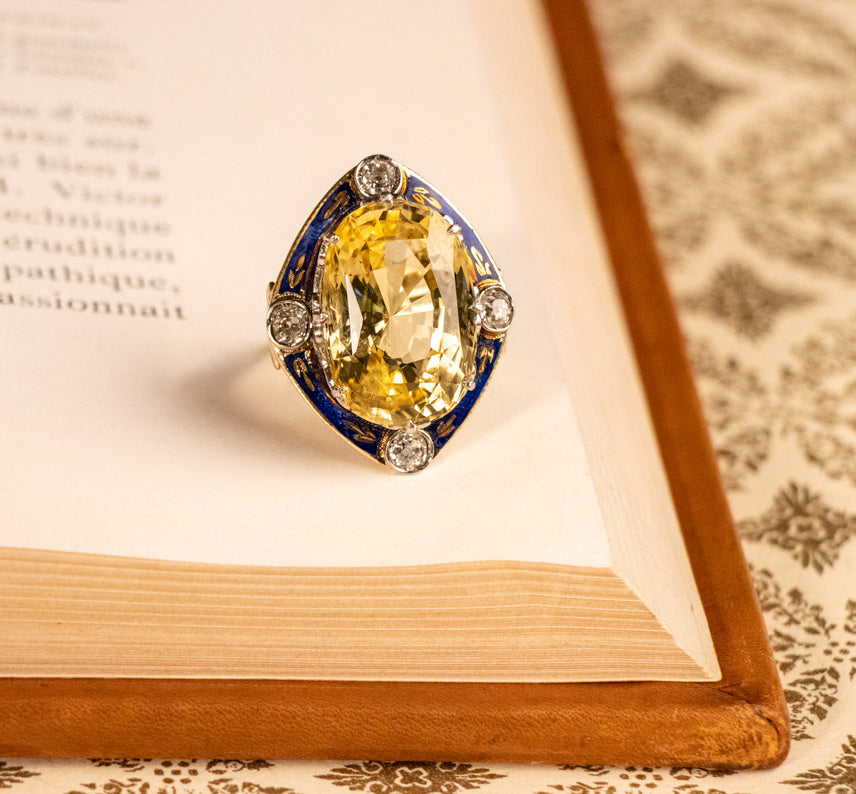 Victorian Revival 27.52 Carat No-Heat Yellow Sapphire Ring - GIA - 9