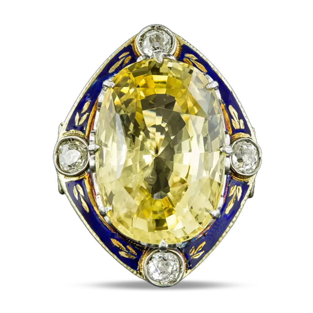 Victorian Revival 27.52 Carat No-Heat Yellow Sapphire Ring - GIA - 5