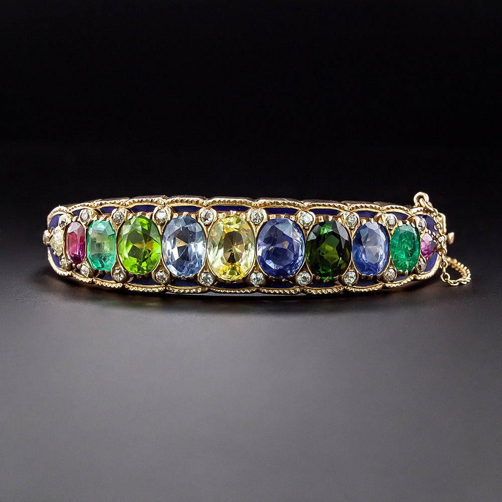 Victorian Revival Multi-Gem Bangle Bracelet - GIA - 2