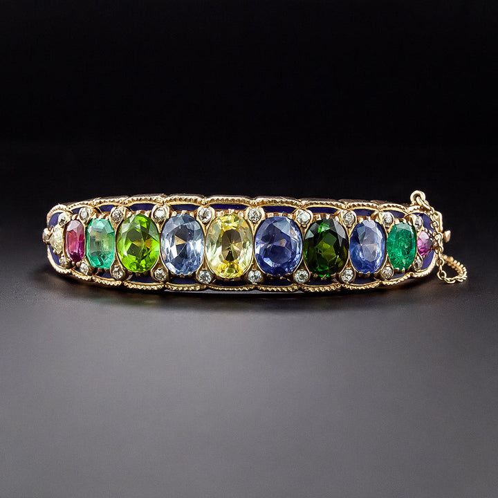 Victorian Revival Multi-Gem Bangle Bracelet - GIA