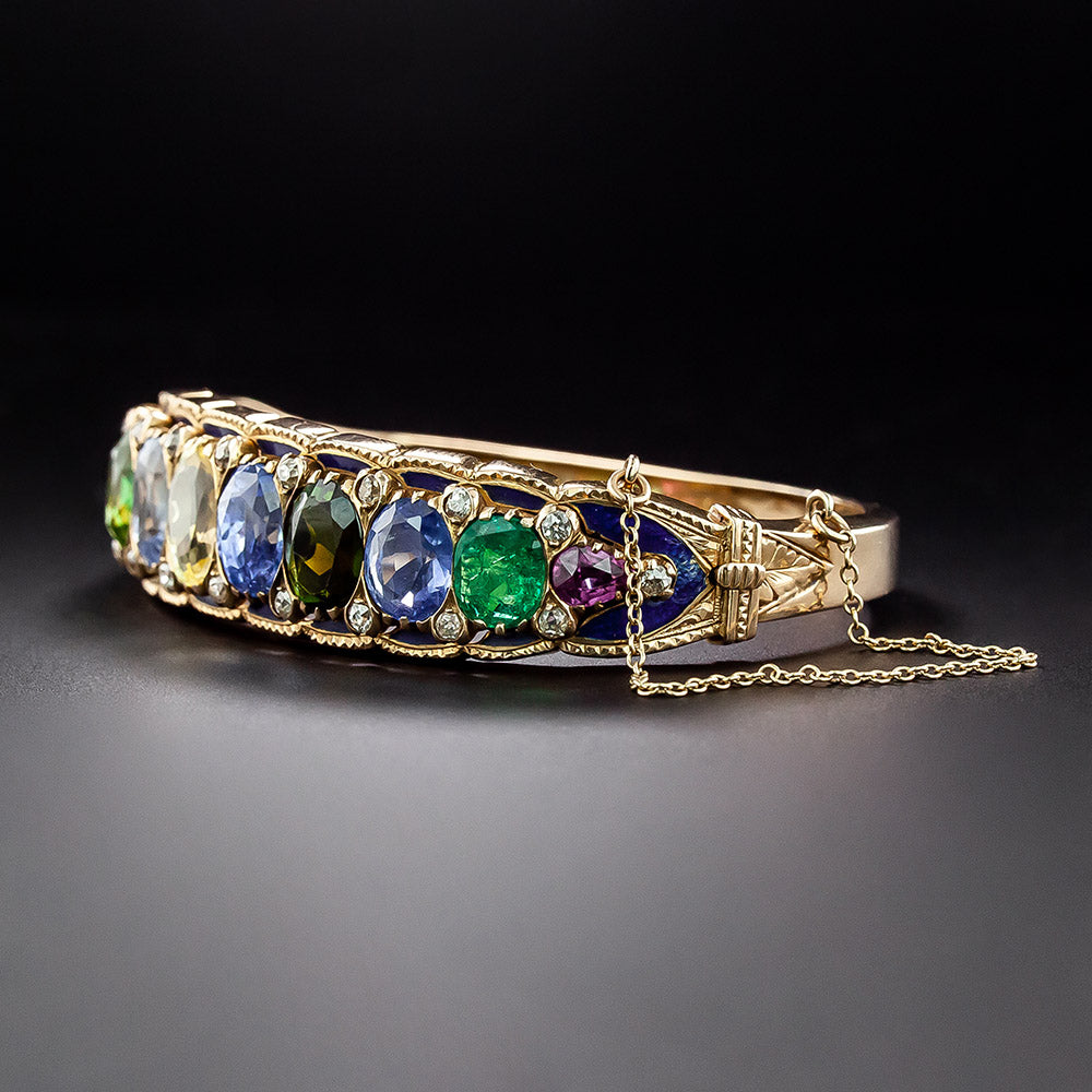 Victorian Revival Multi-Gem Bangle Bracelet - GIA - 3