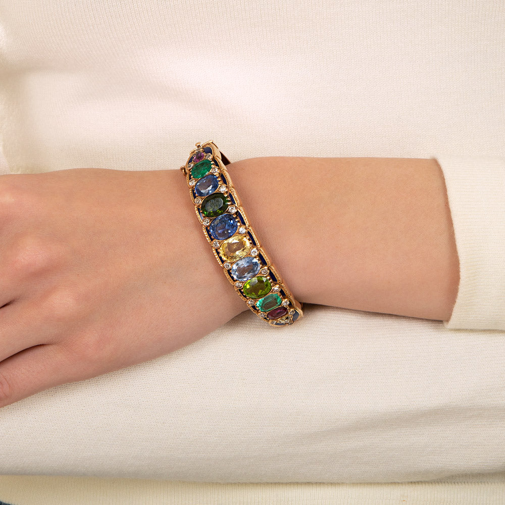 Victorian Revival Multi-Gem Bangle Bracelet - GIA - 5