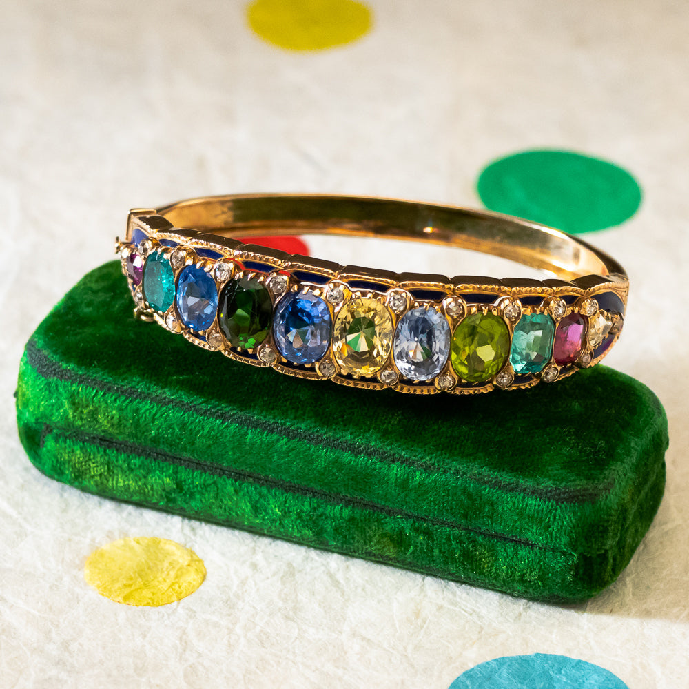 Victorian Revival Multi-Gem Bangle Bracelet - GIA - 6