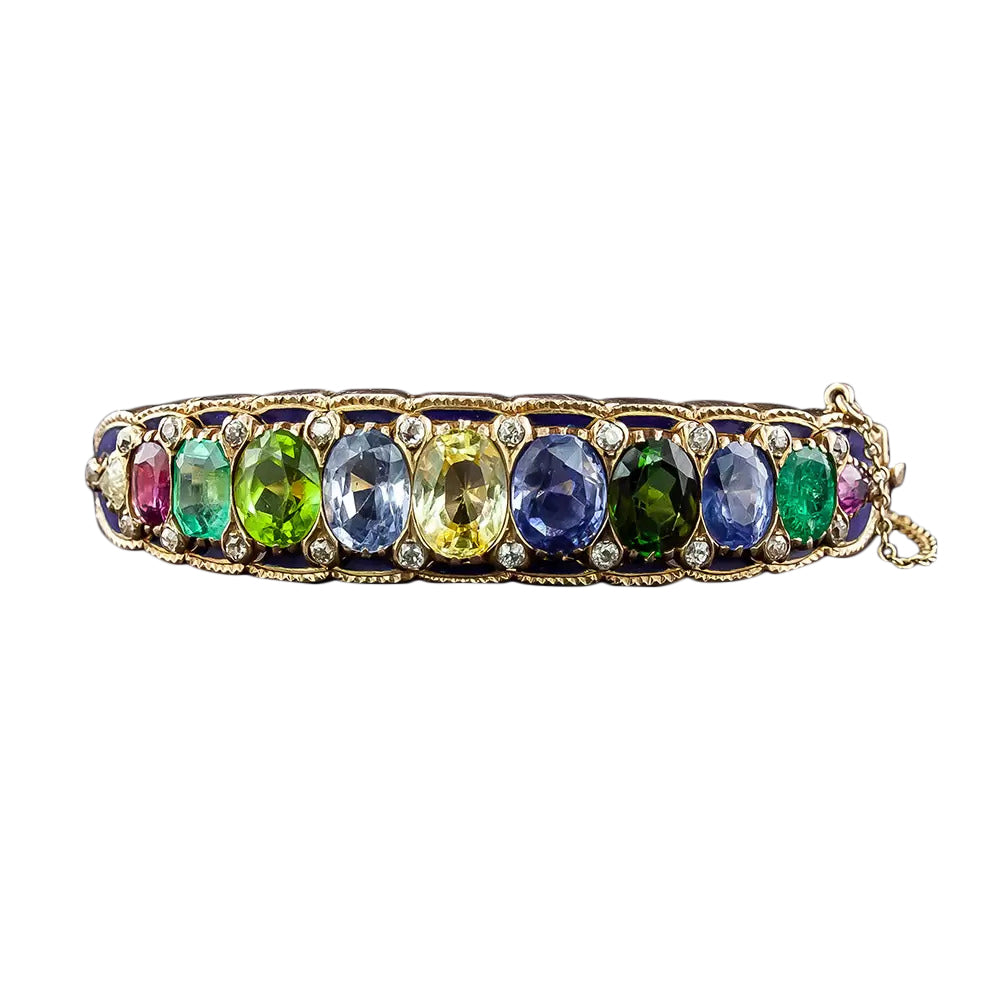 Victorian Revival Multi-Gem Bangle Bracelet - GIA - 4