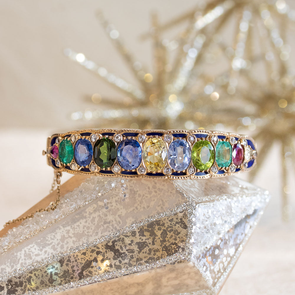 Victorian Revival Multi-Gem Bangle Bracelet - GIA - 8