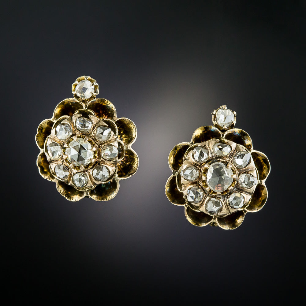 Victorian Rose Cut Diamond Cluster Earrings - 1