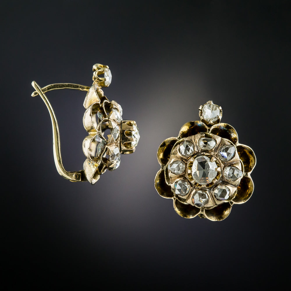 Victorian Rose Cut Diamond Cluster Earrings - 2