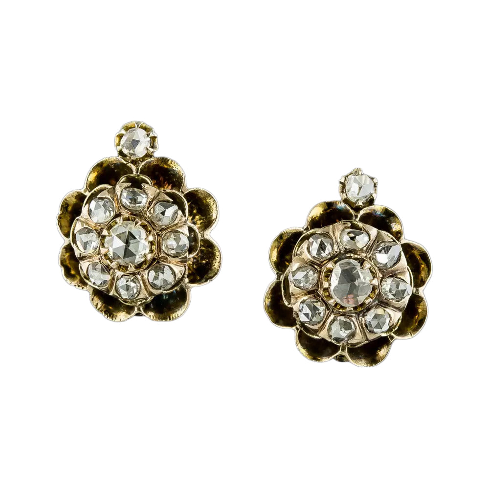 Victorian Rose Cut Diamond Cluster Earrings - 3