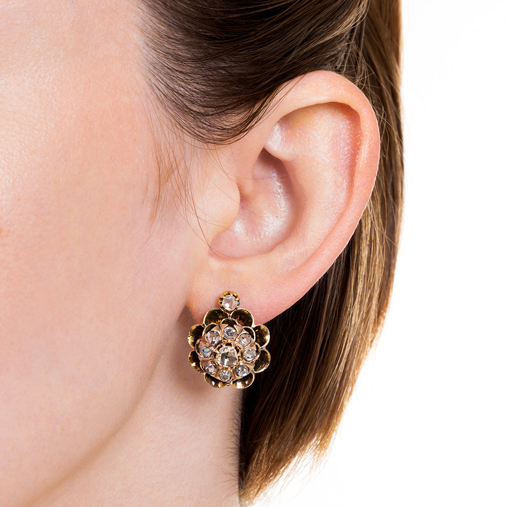 Victorian Rose Cut Diamond Cluster Earrings - 4