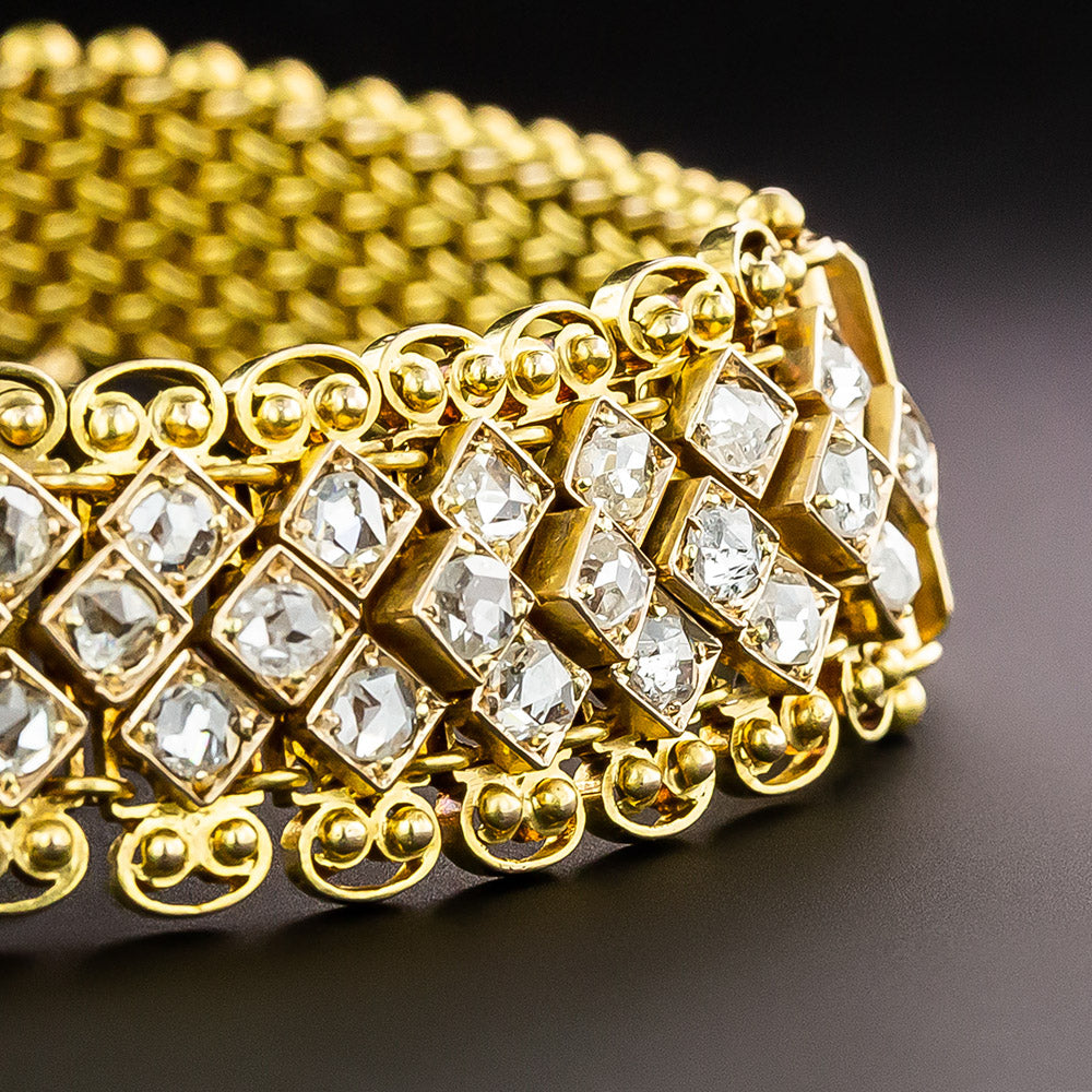 Victorian Rose-Cut Diamond Mesh Bracelet - 4