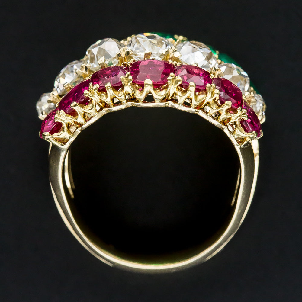 Victorian Ruby, Diamond and Emerald Triple Band Ring - 7