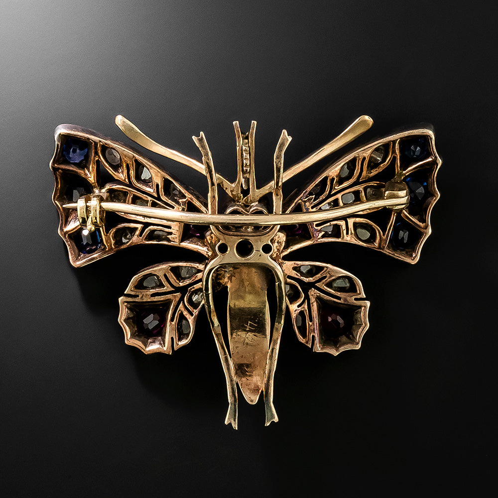 Victorian Ruby, Sapphire, Diamond and Pearl Butterfly Brooch - 3