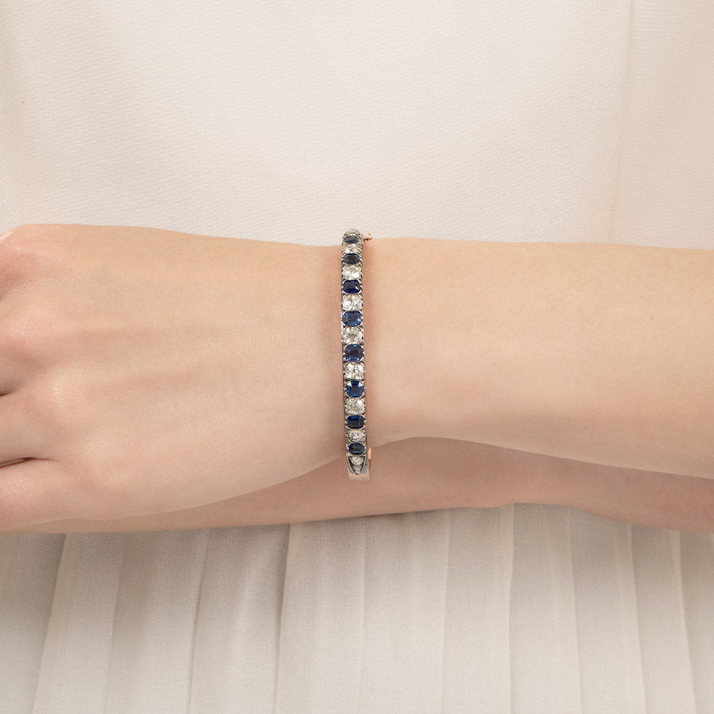 Victorian Sapphire and Diamond Hinged Bangle Bracelet - 3